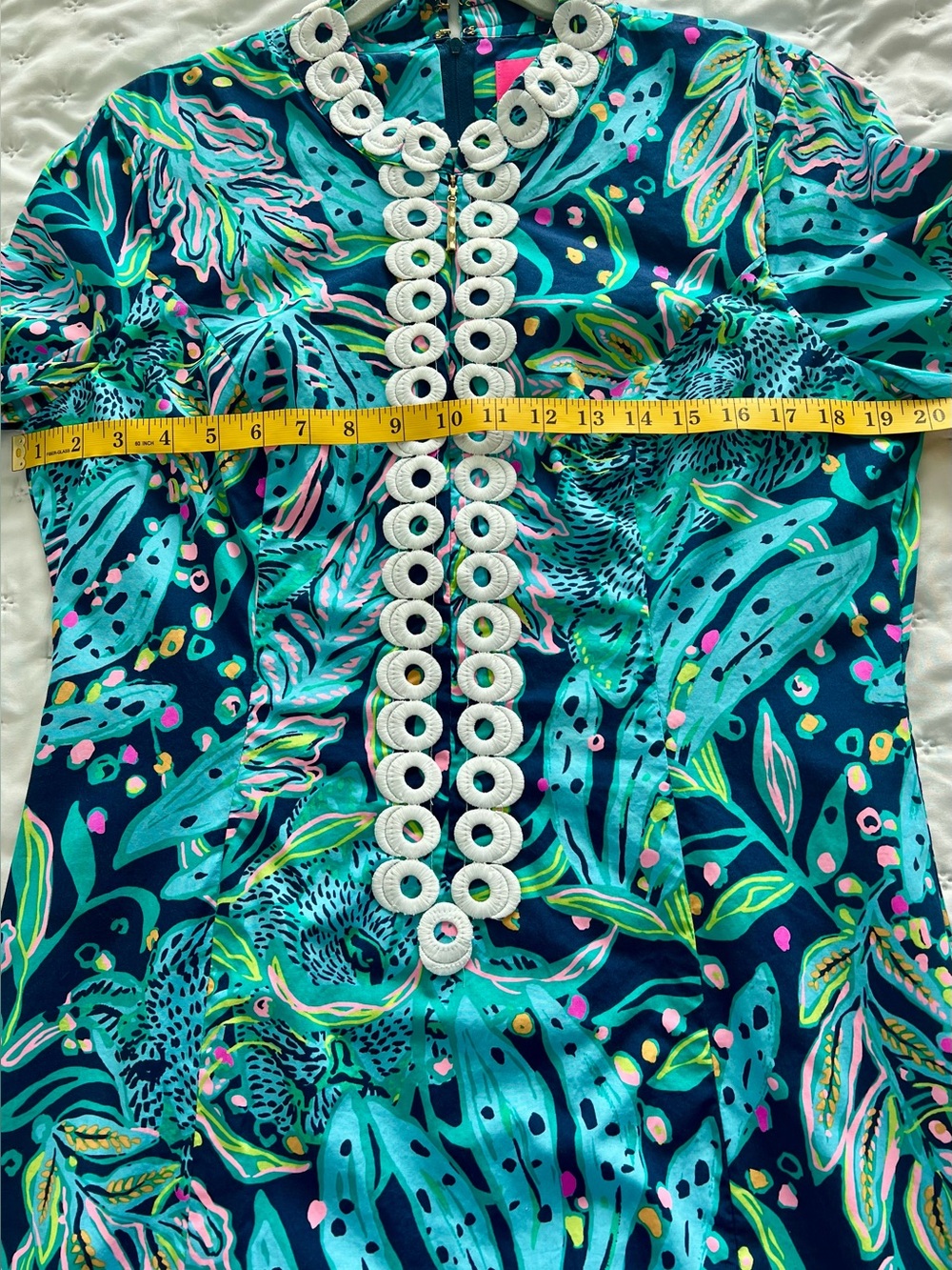 Lilly Pulitzer Shealyn Maxi Caftan Size 12 Navy Tropical Floral Cotton Lace Trim - Picture 13 of 16